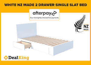 WHITE 2 DRAWER NZ MADE SINGLE SLAT BED