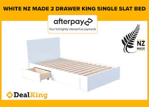 WHITE 2 DRAWER NZ MADE KING SINGLE SLAT BED