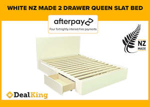 White 2 Drawer Nz Made Queen Slat Bed