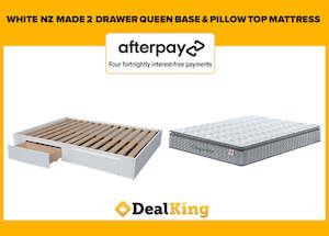 WHITE 2 DRAWER NZ MADE QUEEN SLAT BASE + PILLOW TOP MATTRESS