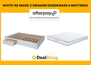 WHITE 2 DRAWER NZ MADE QUEEN SLAT BASE + MATTRESS