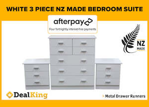 Bedroom Furniture: 3PC NZ MADE BEDROOM SUITE WHITE