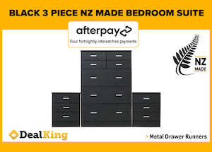 Bedroom Furniture: NZ MADE 3PC BEDROOM SUITE BLACK