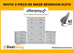 Bedroom Furniture: NZ MADE 3PC BEDROOM SUITE WHITE