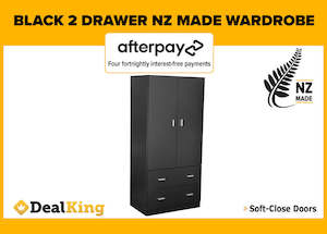 BLACK NZ MADE 2 DRAWER WARDROBE