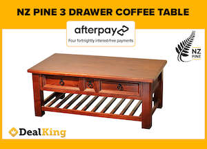 Lounge Room Furniture: NZ PINE 3 DRAWER COFFEE TABLE