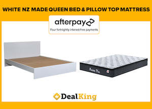 WHITE NZ MADE QUEEN SLAT BED + PILLOW TOP MATTRESS