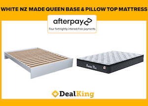 WHITE NZ MADE QUEEN SLAT BASE + PILLOW TOP MATTRESS