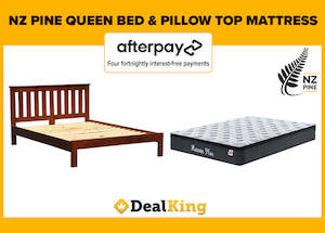 NZ PINE QUEEN SLAT BED & PILLOW TOP MATTRESS