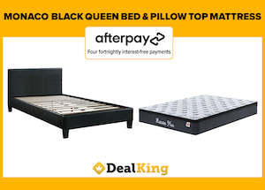 MONACO SLAT QUEEN BED + PILLOWTOP MATTRESS BLACK