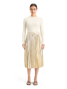 Pleated Shiny High-Rise Maxi Skirt