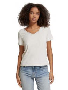 Woven Trim V-Neck T-Shirt