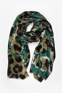 Womenswear: Green Abstract Leopard Scarf