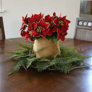 Poinsettia Bush, Large - Red with Gold Trim - Box Lot Deal (6)