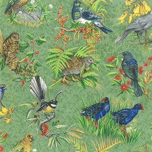 Birds of Aotearoa pure cotton fabric