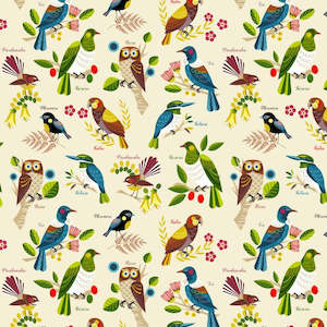 Morepork and Friends pure cotton fabric