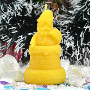 Santa Climbing Down a Chimney Beeswax Candle