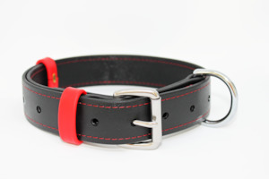 40MM WIDE BLACK BETA DOG COLLAR With RED BORDER