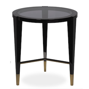 Chic Round Side Table with Brass and Smoked Glass Top