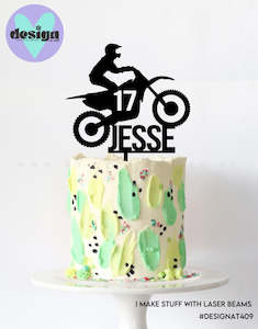 Custom Name & Age With Motocross Rider Cake Topper (other colour choices available)