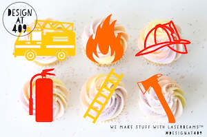 Fire Fighting Themed Acrylic Cut Out Cupcake Topper