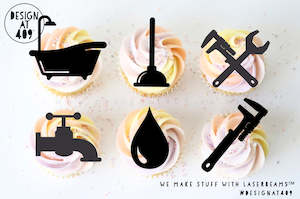 Plumbing Themed Shaped Cut Out Cupcake Topper