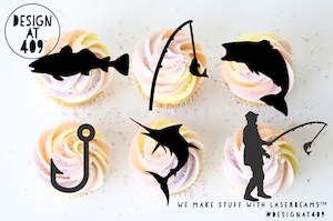 Fishing Themed Shaped Cut Out Cupcake Topper