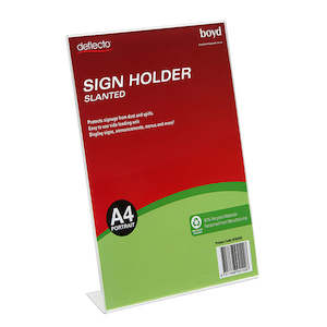 Slanted Sign Holder Portrait A4 80% Clear Recycled Materials