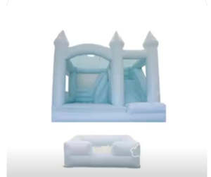 PASTEL BLUE BOUNCE HOUSE WITH SLIDE AND BALLPIT