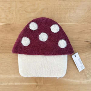 Gift: Toadstool Felted Woollen Purse - Mulberry