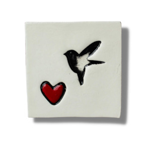 Gift: Bird and Love Heart White Square Ceramic Tile