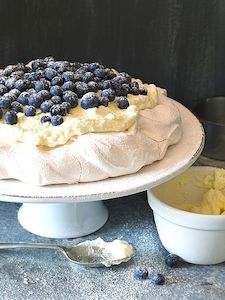 Pavlova with Lemon Cream and Blueberries