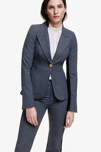 Jackets and Coats: Patch Pocket Tux Stripe Blazer Charcoal with Black