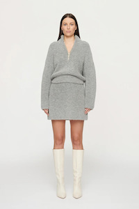 Knitwear: Boyd Boucle Half Zip Light Grey Marle