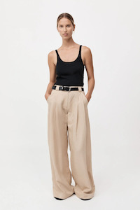 Bottoms: Wide Leg Pleat Pants Dune