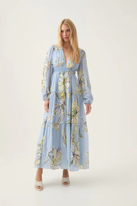 Dresses: Romantica Voile Maxi Dress Blue Hibiscus