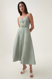 Clay Belted Midi Dress Willow Green