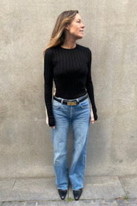 Sara Long Sleeve Rib Top Black/Butter