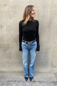 Sara Long Sleeve Rib Top Black