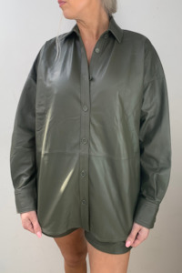 Deval: Ryley Leather Shirt Army Green