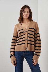 Geneva Cardigan Camel Black Stripe