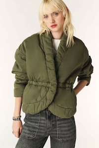 Denim Jackets: Caly Quilted Denim Jacket Khaki