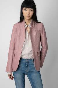 Jackets And Coats: Very Crinkled Leather Blazer Primrose