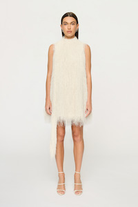 Mara Fringe Mini Dress Parchment