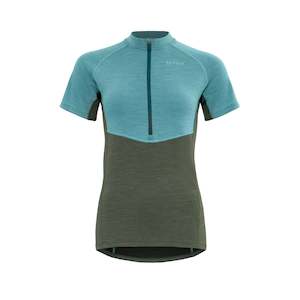 Womens Training Clothing: STANDAL MERINO TEE ZIP NECK WOMAN FOREST