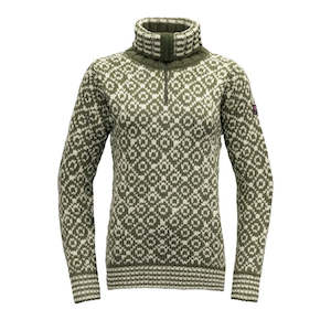 Mens Woolsweater Clothing: SVALBARD WOOL ZIP NECK OLIVE/OFFWHITE