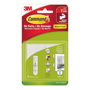 Command Medium Picture Hanging Strips, White, Pack of 8 Sets (17204VP-8PK)