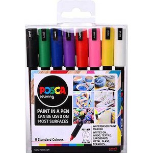 Uni Posca Paint Marker Set, PC-1MR, Assorted Colours, Set of 8 Markers, Ultra Fine, 0.7mm