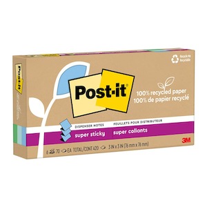 Internet only: Post-it Recycled Super Sticky Pop Up Notes 76x76mm, Oasis, Pack of 6 x 100 sheets (R330R-6SST)