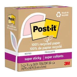 Post-it Recycled Super Sticky Notes 76x76mm, Wanderlust, Pack of 5 x 100 sheets …